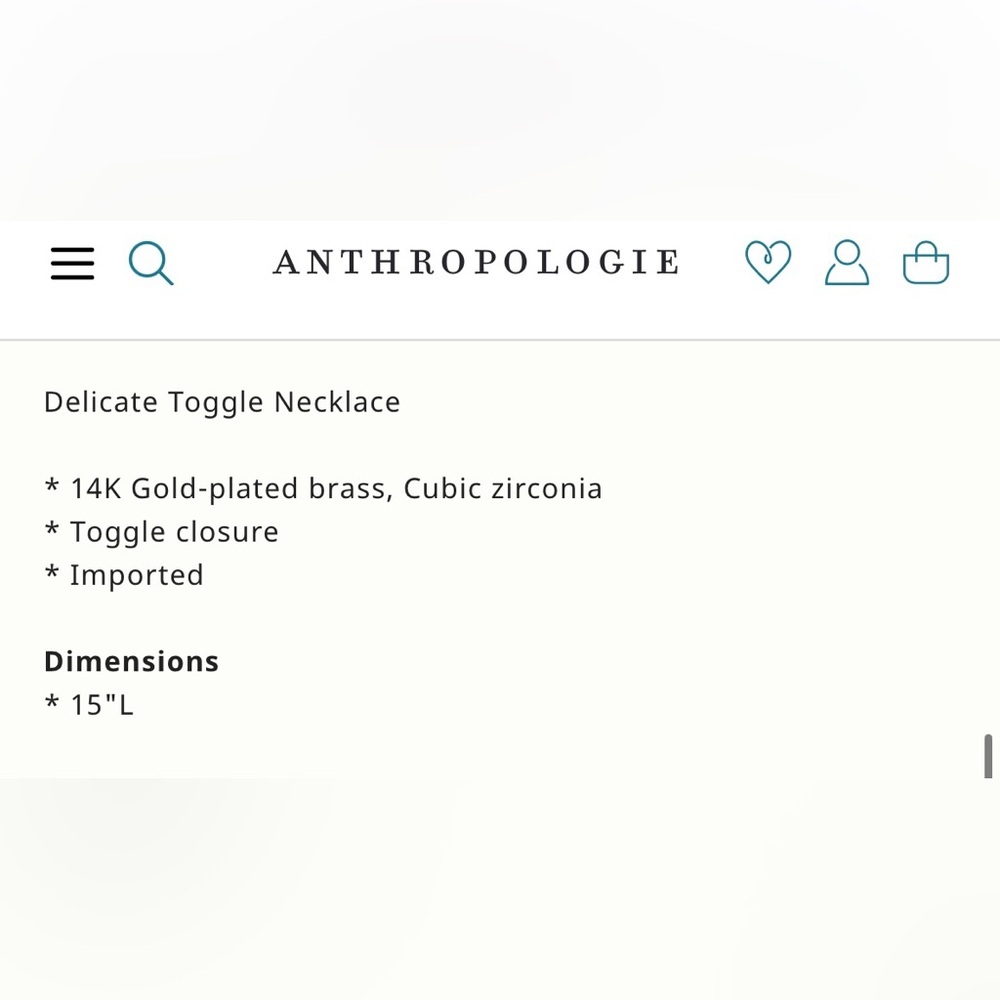 NWT Anthropologie gold-plated delicate Toggle necklace - Picture 5 of 10
